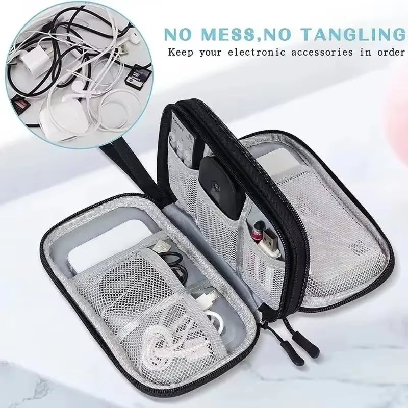 Portable Waterproof Double Layers Storages Bags for Headset Cord Travel Organizer Bag Cable Storage Organizers Pouch Carry Case