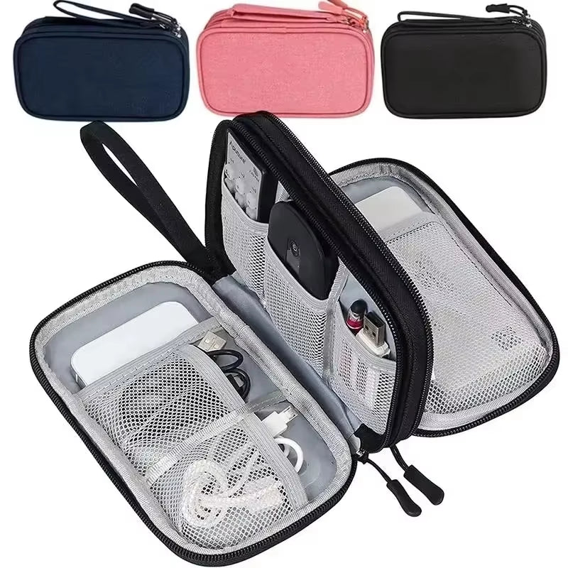 Portable Waterproof Double Layers Storages Bags for Headset Cord Travel Organizer Bag Cable Storage Organizers Pouch Carry Case